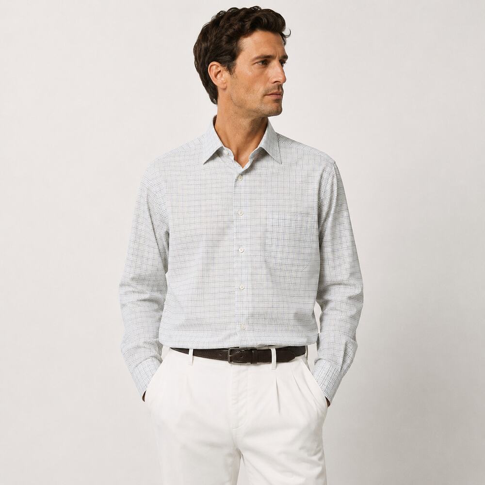 Ermenegildo Zegna Men's Button up Dress Shirt white multi check 2XL